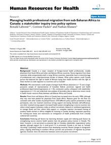 Managing health professional migration from sub-Saharan Africa to Canada: a stakeholder inquiry into policy options