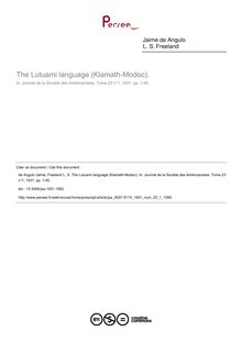 The Lutuami language (Klamath-Modoc). - article ; n°1 ; vol.23, pg 1-45