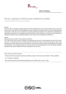 Revenu agricole et réforme des cotisations sociales - article ; n°1 ; vol.220, pg 206-208