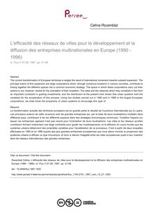 L efficacité des réseaux de villes pour le développement et la diffusion des entreprises multinationales en Europe (1990 - 1996) - article ; n°27 ; vol.13, pg 41-58