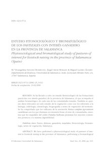 Estudio fitosociológico y bromatológico de los pastizales con interés ganadero en la provincia de Salamanca