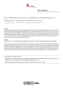 De la Méthode Directe aux Investigations philosophiques de Wittgenstein. Savoirs et transferts de savoirs - article ; n°1 ; vol.87, pg 41-77