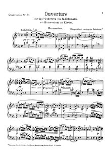Partition Harmonium , partie, Genoveva, Op.81, Schumann, Robert