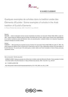 Quelques exemples de scholies dans la tradition arabe des Éléments d Euclide / Some examples of scholia in the Arab tradition of Euclid s Elements - article ; n°2 ; vol.56, pg 293-321