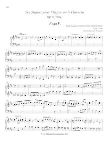 Partition Fuga No.5 en D major, 6 Fugues pour l orgue ou le clavecin
