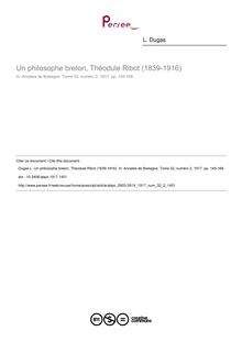 Un philosophe breton, Théodule Ribot (1839-1916) - article ; n°2 ; vol.32, pg 145-168