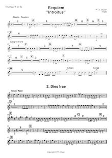 Partition trompette 1 (B♭), Requiem, D minor, Mozart, Wolfgang Amadeus