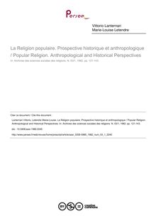 La Religion populaire. Prospective historique et anthropologique / Popular Religion. Anthropological and Historical Perspectives - article ; n°1 ; vol.53, pg 121-143