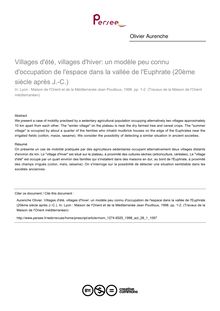 Villages d été, villages d hiver: un modèle peu connu d occupation de l espace dans la vallée de l Euphrate (20ème siècle après J.-C.) - article ; n°1 ; vol.28, pg 35-42
