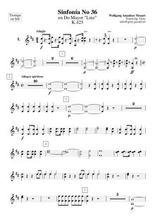 Partition cornes 1, 2 (en B♭), Symphony No.36, Linz Symphony, C major