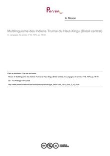 Multilinguisme des Indiens Trumai du Haut-Xingu (Brésil central) - article ; n°18 ; vol.5, pg 78-94