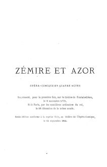 Partition Complete Text, Zémire et Azor, Opéra-ballet en quatre actes