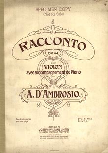 Partition couverture couleur, Racconto pour violon et Piano, Op.44