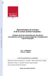 Apprentissages de la langue et de la culture scolaire françaises