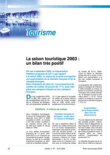 La saison touristique 2003 : un bilan très positif (Octant n° 97)
