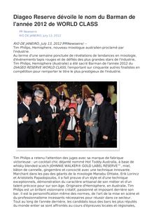 Diageo Reserve dévoile le nom du Barman de l année 2012 de WORLD CLASS