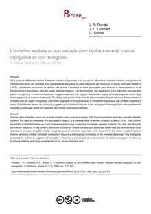 L imitation verbale et non verbale chez l enfant retardé mental mongolien et non mongolien. - article ; n°3 ; vol.33, pg 107-122
