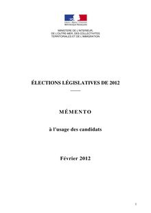 Mémento à l usage des candidats aux législatives 2012