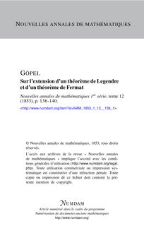 Sur l extension d un théorème de Legendre et d un théorème de Fermat