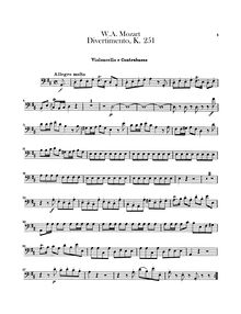 Partition violoncelles / Basses, Divertimento, Divertimento No.11 ; Nannerl Septet par Wolfgang Amadeus Mozart