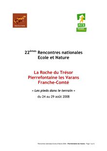 22 Rencontres nationales Ecole et Nature La Roche du Trésor ...