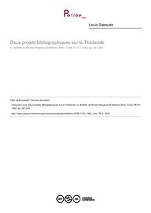 Deux projets bibliographiques sur la Thaïlande - article ; n°1 ; vol.79, pg 247-249