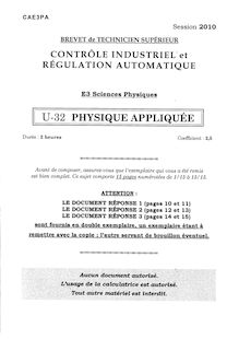 Physique appliquée 2010 BTS Contrôle industriel et régulation automatique