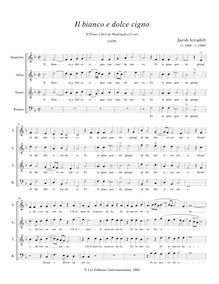Partition complète, Il primo libro de  madrigali a 4 voci, Arcadelt, Jacob par Jacob Arcadelt