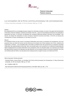La conception de la firme comme processeur de connaissances - article ; n°1 ; vol.88, pg 211-235