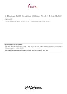 G. Burdeau, Traité de science politique, 2e éd., t. X, La rébellion du social - note biblio ; n°3 ; vol.30, pg 1238-881