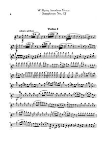 Partition violons I, II, Symphony No.32, Overture, G major, Mozart, Wolfgang Amadeus