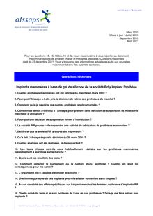 Informations pour les femmes porteuses de prothèses mammaires PIP Questions/Réponses 15/04/2011