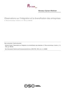 Observations sur l intégration et la diversification des entreprises - article ; n°4 ; vol.4, pg 485-502