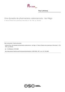 Une dynastie de pharmaciens valenciennois : les Hégo - article ; n°155 ; vol.45, pg 200-202