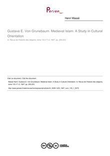 Gustave E. Von Grunebaum. Medieval Islam. A Study in Cultural Orientation  ; n°1 ; vol.133, pg 200-203