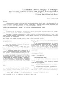 Contribution à l étude biologique et écologique de Culicoides grahamii  (Austen) 1909, (Diptera, 