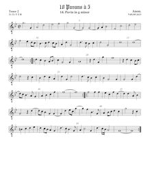 Partition ténor viole de gambe 2, octave aigu clef, pavanes pour 5 violes de gambe par Anonymous