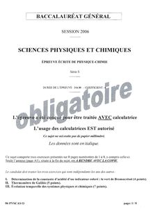 Physique - Chimie 2006 Scientifique Baccalauréat général