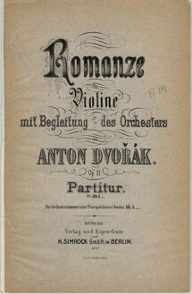 Partition couverture couleur, Romance, F minor, Dvořák, Antonín
