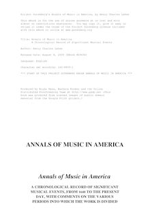 Annals of Music in America - A Chronological Record of Significant Musical Events