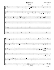 Partition Fantasia VdGS No.3 - partition complète (Tr Tr T T B B), fantaisies pour 6 violes de gambe par William Byrd