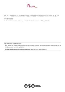 M.-C. Hessler, Les maladies professionnelles dans la C.E.E. et en Suisse - note biblio ; n°4 ; vol.24, pg 932-933