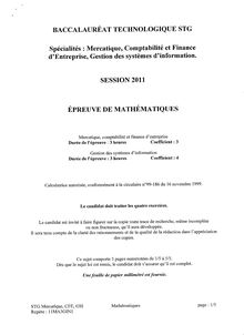 Sujet du bac STG 2011: Mathématiques MERC+CFE+GSI