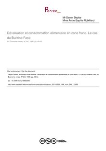 Dévaluation et consommation alimentaire en zone franc. Le cas du Burkina Faso - article ; n°1 ; vol.244, pg 49-53