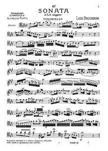 Partition de violoncelle, violoncelle Sonata en A major, G.4