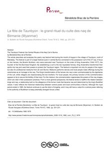 La fête de Taunbyon : le grand rituel du culte des naq de Birmanie (Myanmar) - article ; n°2 ; vol.79, pg 201-231