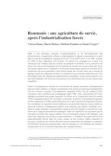 Roumanie : une agriculture de survie, après l industrialisation forcée - article ; n°1 ; vol.383, pg 193-217