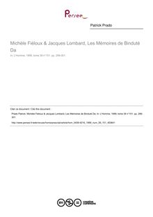 Michèle Fiéloux & Jacques Lombard, Les Mémoires de Binduté Da  ; n°151 ; vol.39, pg 299-301