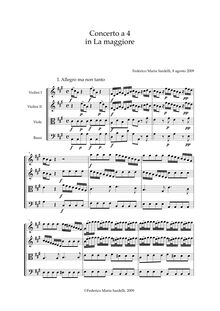 Partition complète, Concerto en La maggiore per archi e continuo