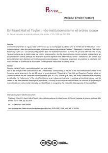 En lisant Hall et Taylor : néo-institutionnalisme et ordres locaux - article ; n°3 ; vol.48, pg 507-514